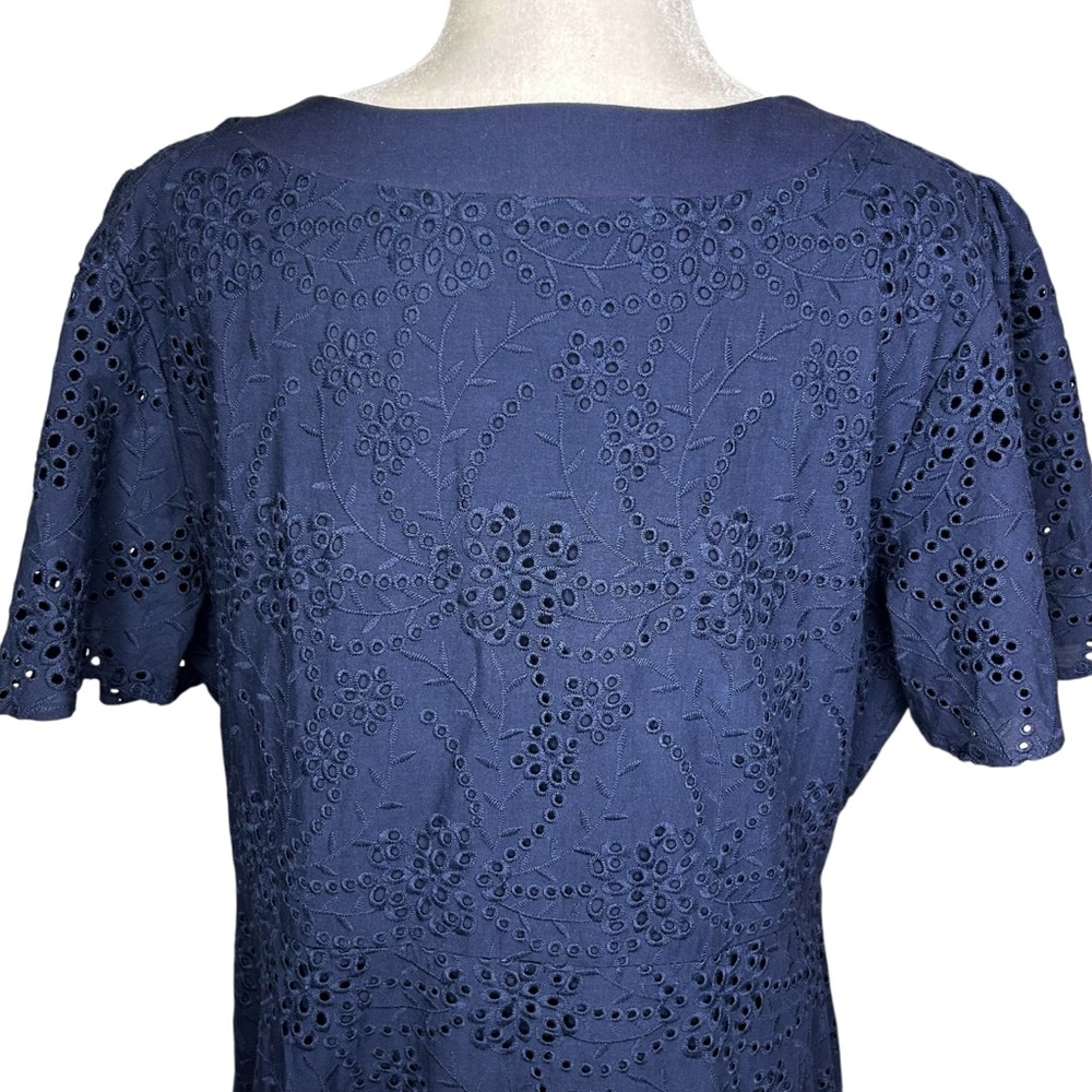 Chico's Navy Eyelet V-Neck Tiered Midi Dress - Picture 9 of 15